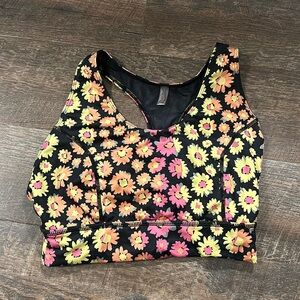 Free People Floral Sports Bra - Black, Yellow, Pink